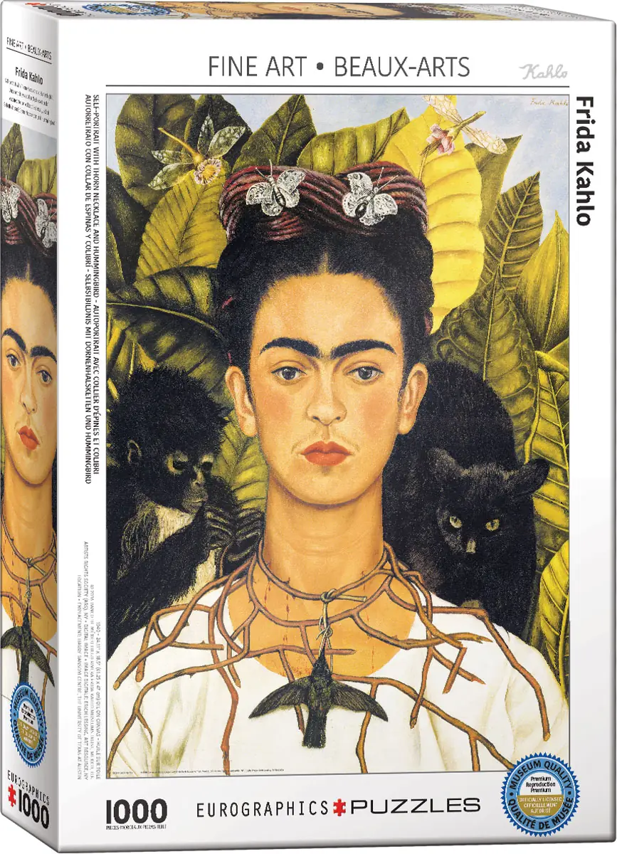 Eurographics puzzle box featuring Frida Kahlo’s Self-Portrait with Thorn Necklace and Hummingbird