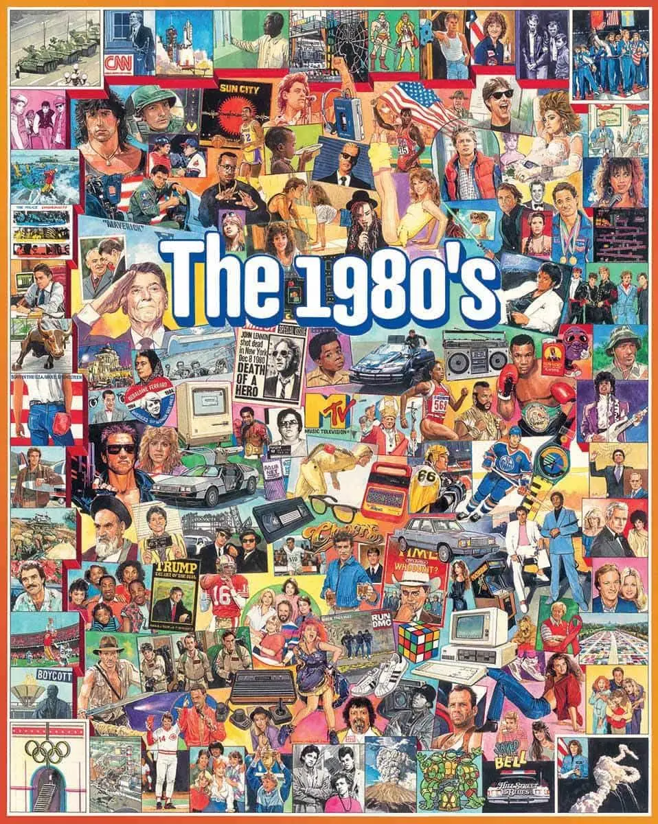White Mountain The 1980s puzzle image, a dense collage of people, objects, and media